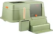 Stainless Steel Cat Litter Box with Lid Easy Clean Metal Litter Pan with Litter Scoop and Climbing Ladder Kitty Litter Box