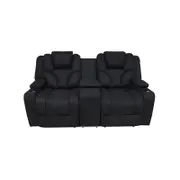 Electric Recliner Stylish Rhino Fabric Black Couch 2 Seater Lounge with LED Features