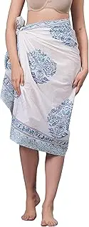 [INDIAN CRAFT CASTLE] ICC 100% Cotton Women's Sarong Beach Bikini Wraps Cover Ups for Swimwear Sarong Pareo Skirt Swimsuit Long Bathing Suit Coverups, White & Blue, 73" x 44"