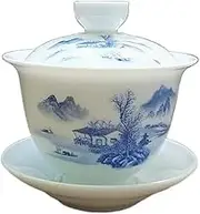 Chinese Tea Cups, 160ml Chinese Blue and White Porcelain Tea Tureen Bowl Handmade Ceramic Teacup Gaiwan