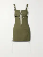 [MONSE] MONSE - Cutout Lace-up Cotton-twill Mini Dress - Army green - US2 US 2 Green