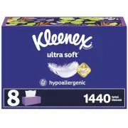 Kleenex Ultra Soft Facial Tissues 8 Flat Boxes 180 Tissues per Box 3-Ply Pack...