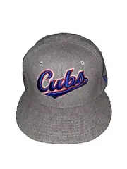 CHICAGO CUBS HAT GRAY WOOL NEW ERA 59 FIFTY MLB FITTED HAT MENS SZ 7 1/2 NEW