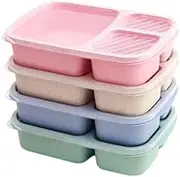 Poemtian 4 Pack Bento Lunch Box Set, Meal Prep Container, 3 Compartment Wheat Straw Meal Prep Food Storage Containers,bento Box for School,Work and Travel