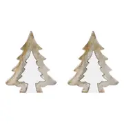 2x LVD Wooden Ornament Tree Medium Seasonal Decorative Home Decor Dual White