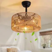 WDETR 18 in. Indoor Black Boho Rattan Caged Ceiling Fan with Light and Remote