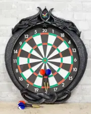 Medieval Gothic Dungeon Crystal Dual Dragon Dart Board Wall Game Room Plaque