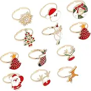 [GRADENEVE] Alloy Christmas Knuckle Rings 12 Styles Cartoon Rings Adjustable Size Fashion Jewelry for Christmas
