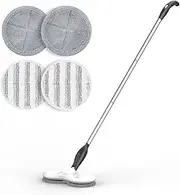 KOJEO Electric Mop for Floor Cleaning, As Seen On TV, Cordless Spin Mopper Motorised Mops for Hardwood Tile Laminate Floor Clean, Floor Polisher with 6 PCS Replacement Mop Pads, Black, Height: 47.2IN