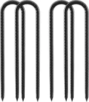 Rebar Stakes, 4 Pack U Hook Ground Anchors, Rust Proof Coated Steel 12"