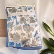 Colorful Nights NEW Baby Blanket Zoo Reversible White Blue - Elephants Giraffe