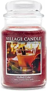 [Village Candle] Mulled Cider Large Glass Apothecary Jar Scented Candle, 21.25 oz, Red