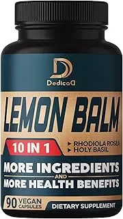 DEDICAD 10in1 6550 mg Lemon Balm Extract Supplement - Support Healthy Sleep, Memory & Brain Function - Added with Rhodiola Rosea, Holy Basil, Ashwagandha, Amla & More - 90 Vegan Capsules for 3 Months