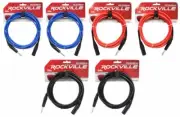 6 Rockville 10' Male REAN XLR to 1/4'' TRS Cable (3 Colors x 2 of Each)