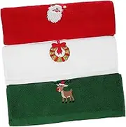 Cabilock 3pcs Christmas Hand Towels Embroidered Cotton Washcloths for Holiday Decor Soft Absorbent Towels Featuring Santa Bell for Home Use and Festive Celebrations