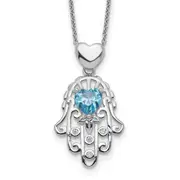 Sterling Silver Blue And Clear Cz Hamsa Necklace