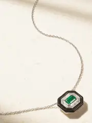 [Nikos Koulis] Nikos Koulis - Oui 18-karat White Gold, Emerald, Diamond And Enamel Necklace - One size One size Gold