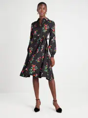 Autumn Floral Silk-Blend Shirtdress