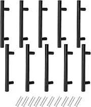 Anhoer 10 Pack Black Kitchen Cupboard Handles - Cabinet Door T Bar Handles for Wardrobe Drawers - Stainless Steel (Hole Centre 96mm)