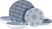 [bestone] Ceramic 12-Pieces Dinnerware Sets, Ceramic Dish Plates and Bowls Sets, Dishes Set for 4, Dinner Salad Dessert Plates, and Cereal Bowls Set, Gift,Vintage Blue