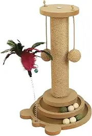 Tall Cat Scratching Post,4 in 1 Scratching Pole Cat Furniture - Multi-Functional Interactive Activity Center with Ball and Track Toy for Indoor Play