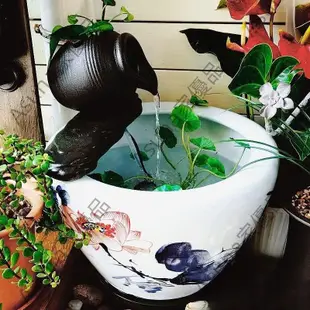 陶瓷開口流水罐古法養魚種水培綠植魚缸配件庭院花園陽臺造景擺件Asuna家優品