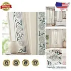 Light-Filtering Linen Blend Curtains - 90-Inch, Blue Floral Embroidery, 2 Panels