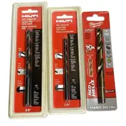 3 Drill Bits/Milwaukee Red Helix 7/16” & 2 Hilti Jobber Bits-3/8 & 1/4”/NEW