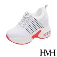 在飛比找momo購物網優惠-【HMH】時尚立體飛織撞色線條氣墊厚底內增高休閒鞋(白)