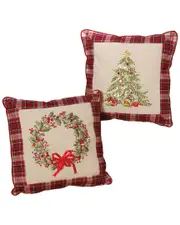 Gerson International Plush Throw Pillows With Wreath And Christmas Tree