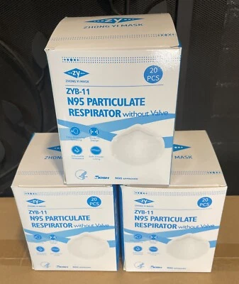 NEW 3 Box ZY N95 Face Mask Zyb-11 Niosh Particulate Respirator 60 Masks Exp/22