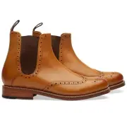 Handmade Tan Chelsea Ankle Brogue Boots Men Dress Formal Boots Men Wing Toe Boot