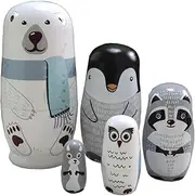 FunnyGoo Colourful Handmade Wooden Doll Russian Doll Building Sets Christmas Decoration (Polar Bear and Penguin)