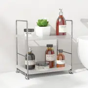 2 Tier Bathroom Organizer Countertop Kitchen Spice Rack Makeup, Silver Translucent
