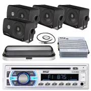 Black 3.5" Box Speakers, Marine USB Bluetooth Pyle Radio, 400W Amp,Antenna,Cover