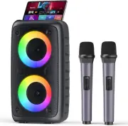 Karaoke Machine Portable Bluetooth Speaker PA Speaker w/2 Wireless Karaoke Mics