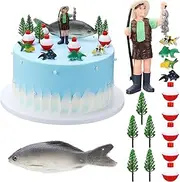 16 Pcs Gone Fishing Cake Decoration Gone Fishing Cake Topper Fisherman Fishing Birthday Party Supplies for Man Kids Boy Girls Gone Fishing Themed Party Decor, Mixed Styles