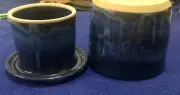 Studio Art Pottery French Butter Cobalt Crock Keeper Stoneware Artist Signed