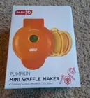 ~ NIB Dash Mini Pumpkin Shape Waffle Maker Thanksgiving Breakfast Non Stick 4" ~