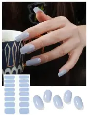 Semi Cured Gel Nail Strips Jelly () - 16 Pcs UV Stickers | Light Baby Blue