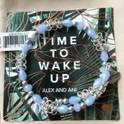 Alex and Ani FATE WRAP, SKY Blue Beaded Bangle New W/Tag & Box Card Silver Tone