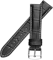 [g24] 20mm Genuine Leather Watch Band Strap Fits BULOVA 96C121 Black With White Stich Silver Buckle