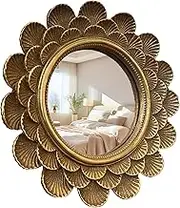 Vintage Vanity Makeup Desk Mirror，Antique Traditional Roundness Table Mirror Vintage Gold， for Dressing Table,Bedroom, Bathroom,Tabletop,Antique, 6.7" x 6.7"