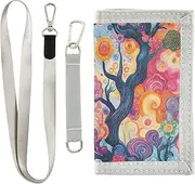 [Yoogain] Abstract Flower Tree Pattern Colorful Oil Painting men wallet cool gifts Trendy thin wallets for men with lanyard, abstract flower tree pattern colorful oil painting, 1 size, Fashion