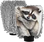 XYMZR Raccoon Tree Leaf Absorbent Microfiber Car Wash Mitt, Funny Cute Anime Scratch Free for Cars Cleaning, Home Cleaning Mitts, 2 Pack, 10.24” L x 7.09” W
