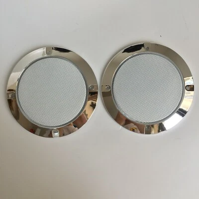 2Pc 4" Speaker Cover Metallic Silver Frame White Mesh For Grill Car Audio DJ PA