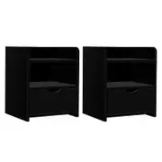 2X Bedside Table 1 Drawer with Shelf - FARA Black