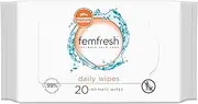 Femfresh Daily Wipes - Biodegradable Wipes - With Aloe Vera & Calendula Extracts - 99% Natural Origin Ingredients - Hypoallergenic & Soap Free - Vegan Friendly - Pack of 20