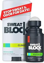 SweatBlock Antiperspirant Deodorant Max Clinical System for Men & Women. Treat Hyperhidrosis, Excessive Sweating & Underarm Odor - Includes: (1) DRIBOOST [PM] Maximum Strength Antiperspirant Roll-on + (1) [AM] Clinical Deodorant