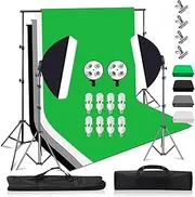 MSKIRA Photo Studio Softbox Lighting Kit 8X 55W Continuous Lighting Set Adjustable 2m x 2m Backdrop Support Stand Kit with 4x 1.6mx 3m Backdrop Screen Non Woven Background, 4 Clamps, Carry Bag for Portrait Product Video Shooting